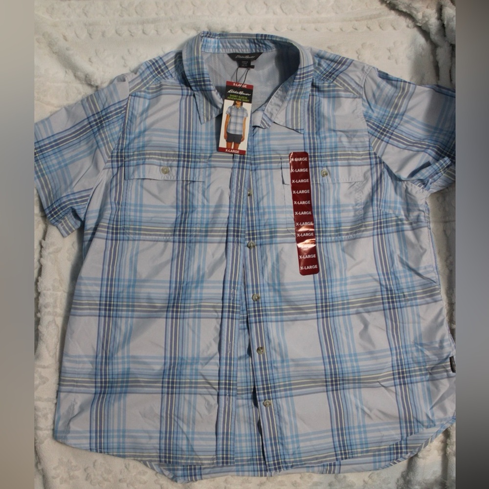 Eddie Bauer Light Blue Plaid Button Down Shirt